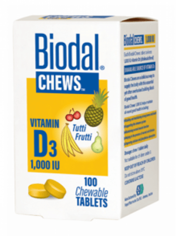 Biodal Vitamin D3 1,000 IU Tutti Frutti 100 Chewable Tablets