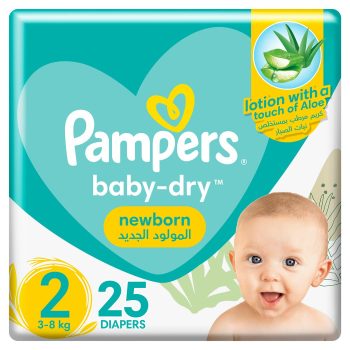 Pampers Aloe Vera Taped Diapers, Size 2, 3-8kg, Carry Pack,25 Diapers 