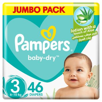 Pampers Aloe Vera Taped Diapers, Size 3, 6-10kg, Jumbo Pack, 46 Diapers 