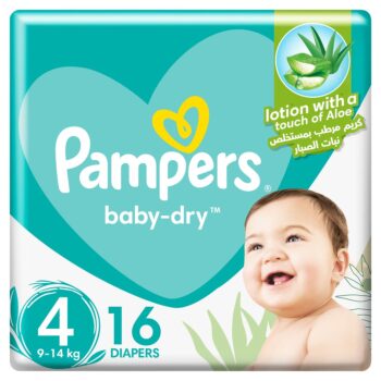 Pampers Aloe Vera Taped Diapers, Size 4, 9-14kg, Carry Pack, 16 Diapers 