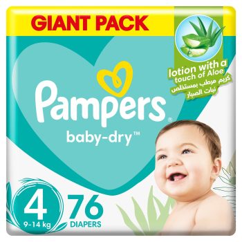 Pampers Aloe Vera Taped Diapers, Size 4, 9-14kg, Mega Pack, 76 Diapers 