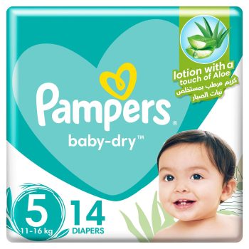 Pampers Aloe Vera Taped Diapers, Size 5, 11-18kg, Carry Pack, 14 Diapers 