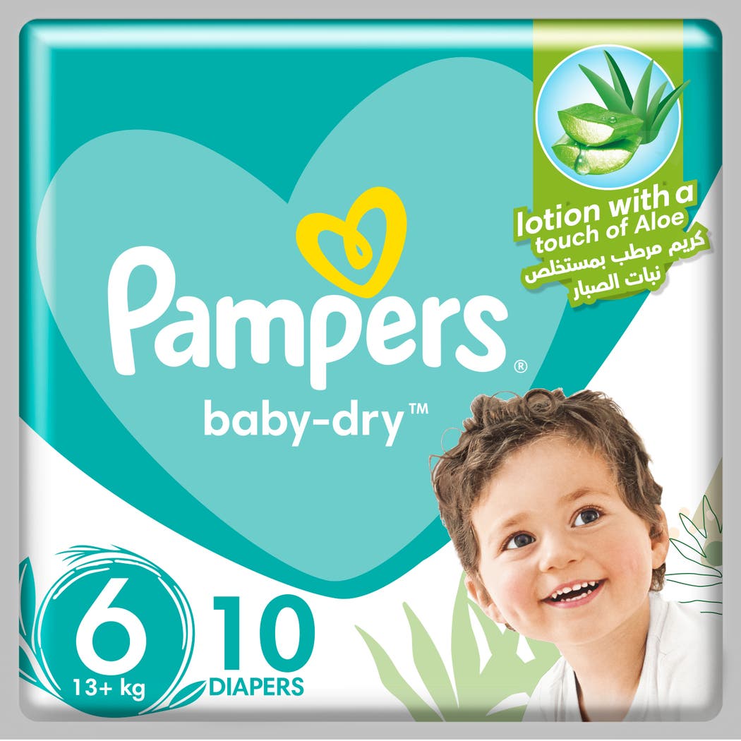 Pampers Aloe Vera Taped Diapers, Size 6, 13+kg, Carry Pack, 10 Diapers Pampers Aloe Vera Taped Diapers, Size 6, 13+kg, Carry Pack, 10 Diapers
