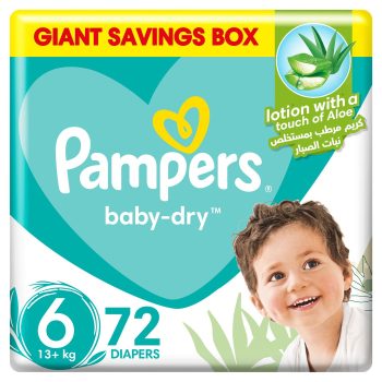 Pampers Aloe Vera Taped Diapers, Size 6, 13+kg, Mega Box, 72 Diapers 