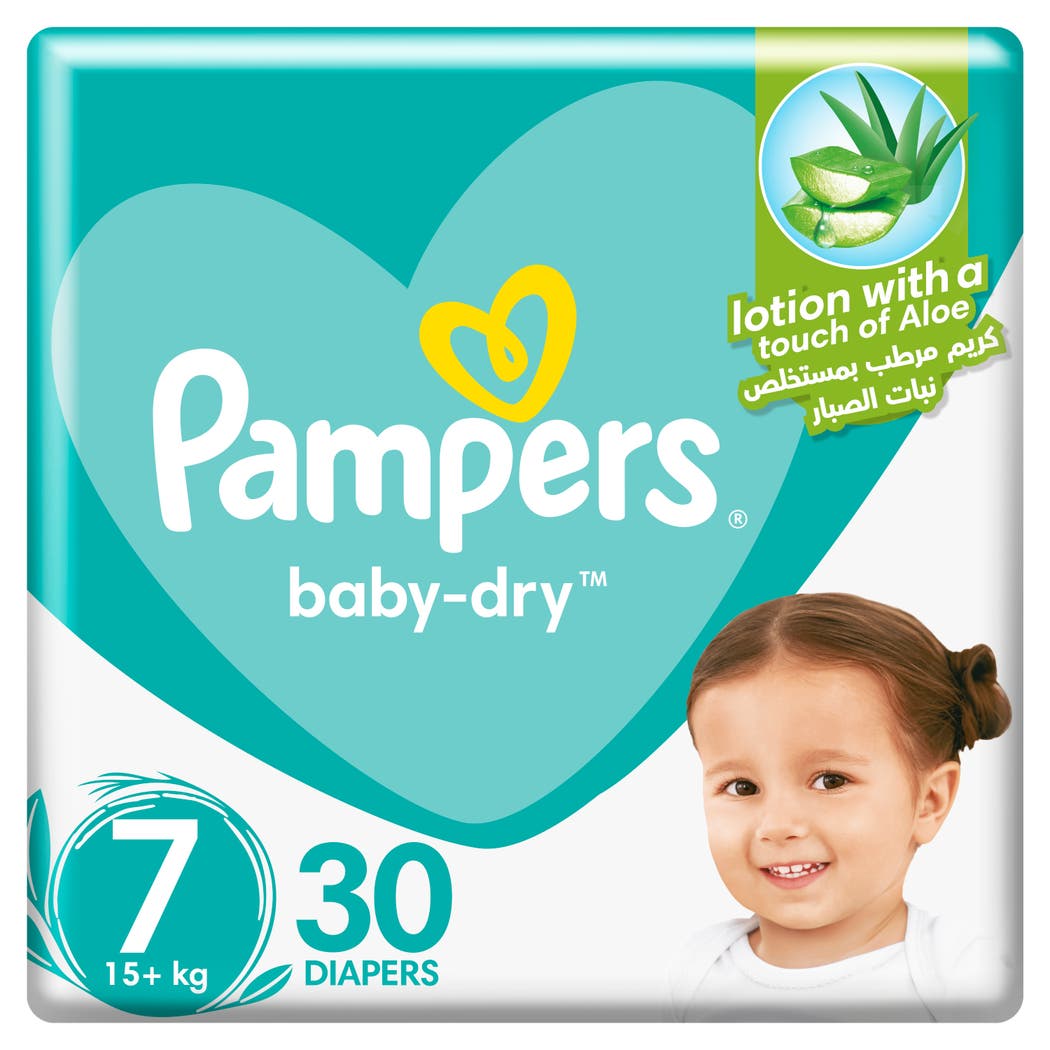 Pampers Aloe Vera Taped Diapers, Size 7,15+kg, Jumbo Pack, 30 Diapers Pampers Aloe Vera Taped Diapers, Size 7,15+kg, Jumbo Pack, 30 Diapers