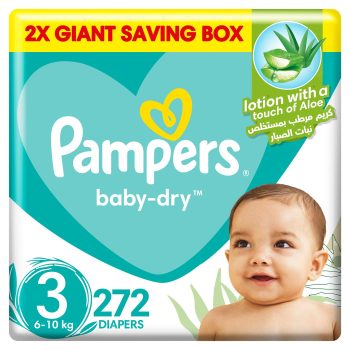 Pampers Baby-Dry Diapers with Aloe Vera Lotion,Size 3, 6-10 kg, 272 Diapers