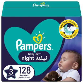 Pampers Baby-Dry Night Diapers, Size 3, 7-11kg, 128 Diapers