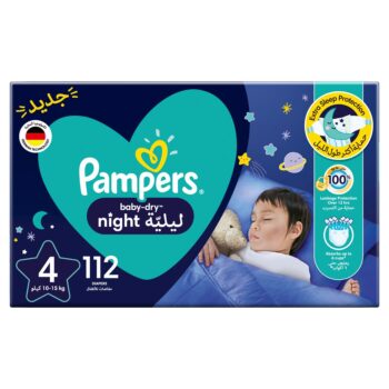 Pampers Baby-Dry Night Diapers, Size 4, 10-15kg, 112 Diapers