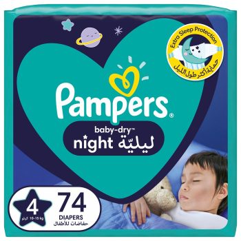 Pampers Baby-Dry Night Diapers, Size 4, 10-15kg, 74 Diapers