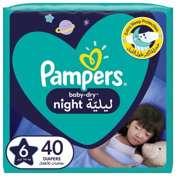 Pampers Baby-Dry Night Diapers, Size 6, 14+kg, 40 Diapers