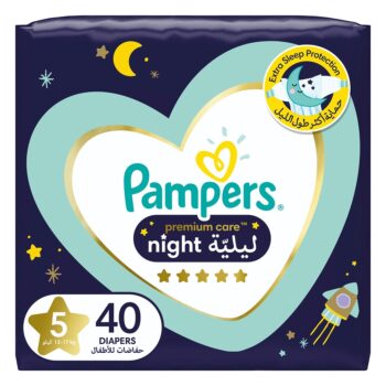 Pampers Premium Care Night Diapers, Size 5, 12-17kg, 40 Diapers