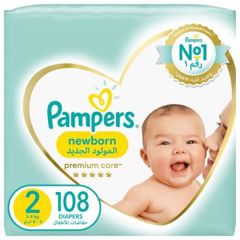 Pampers Premium Care Taped Diapers, Size 2, 3-8kg, Mega Pack, 108 Diapers