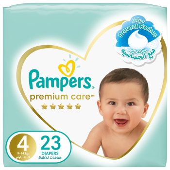 Pampers Premium Care Taped Diapers, Size 4, 9-14 kg, Mid Pack, 23 Diapers