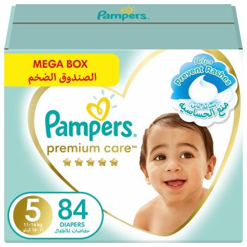Pampers Premium Care Taped Diapers, Size 5, 11-16kg, Mega Box, 84 Diapers