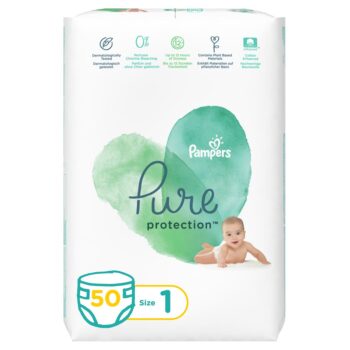 Pampers Pure Protection Diapers, Size 1, 2-5kg, 50 Diaper Count