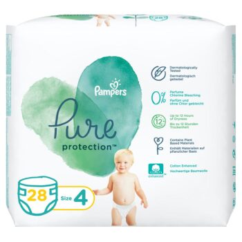 Pampers Pure Protection Diapers, Size 4, 9-14kg, 28 Diaper Count