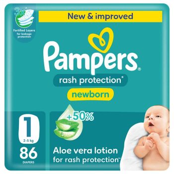 Pampers Rash Protection Taped Diapers, Size 1, 86 Count