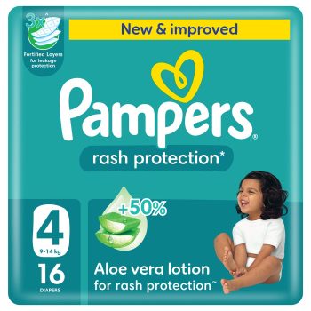 Pampers Rash Protection Taped Diapers, Size 4, 9-14kg, Carry Pack, 16 Count