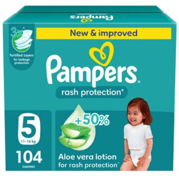 Pampers Rash Protection Taped Diapers, Size 5, 11-16kg, Giant Pack, 104 Count