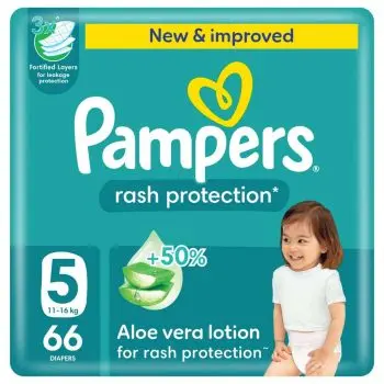 Pampers Rash Protection Taped Diapers, Size 5, 11-16kg, Jumbo Pack, 66 Count