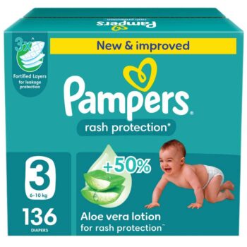 Pampers Taped Diapers Rash Protection , Size 3, 136 Count