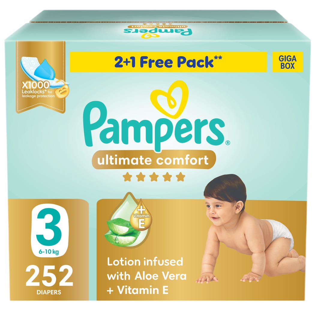 Pampers Taped, Size 3, 6-10 Kg, Giga Box, 252 Count Pampers Taped, Size 3, 6-10 Kg, Giga Box, 252 Count