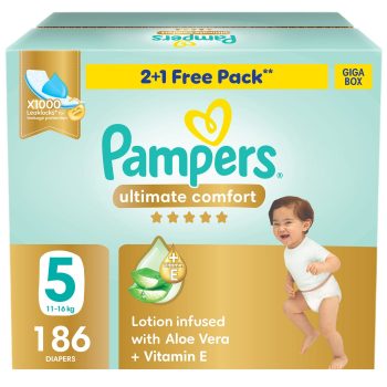 Pampers Taped, Size 5, 11-16 Kg, Giga Box, 186 Count