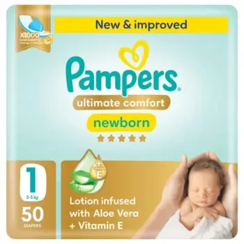 Pampers Ultimate Comfort Taped Diapers, Size 1, 2-5kg, MIP, 50 Count