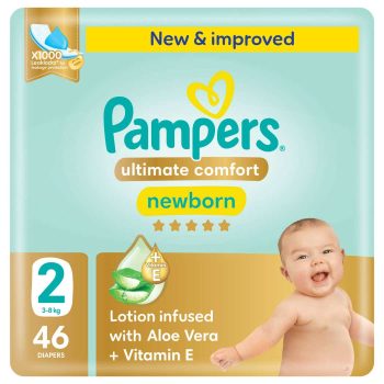 Pampers Ultimate Comfort Taped Diapers, Size 2, 3-8kg, MIP, 46 Count