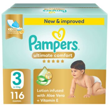 Pampers Ultimate Comfort Taped Diapers, Size 3, 6-10kg, Giant Saving Box, 116 Count