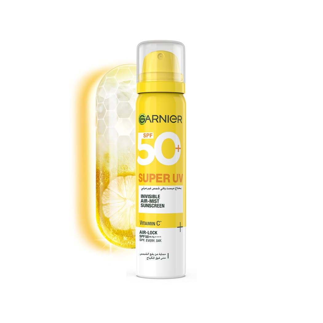 Garnier Super UV SPF50+ Invisible Air-Mist Sunscreen, with Vitamin C, 75ml Garnier Super UV SPF50+ Invisible Air-Mist Sunscreen, with Vitamin C, 75ml