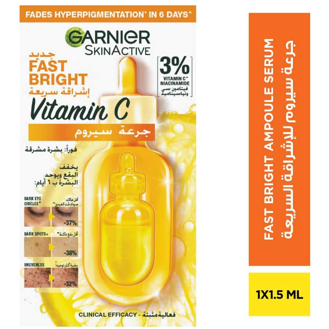 Garnier Skin Active Fast Bright 3% Vitamin C & Niacinamide Serum 1 Ampoule 1.5 ml Garnier Skin Active Fast Bright 3% Vitamin C & Niacinamide Serum 1 Ampoule 1.5 ml