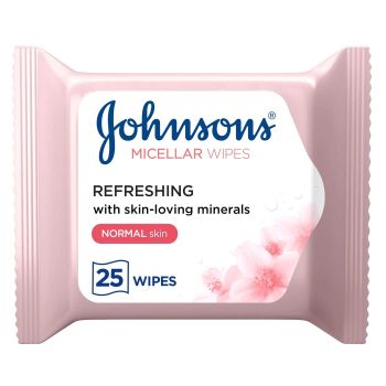 Johnson’s Micellar Wipes, Refreshing with Skin-Loving Minerals, for Normal Skin, Suitable for Sensitive Skin, 25 Facial Wipes