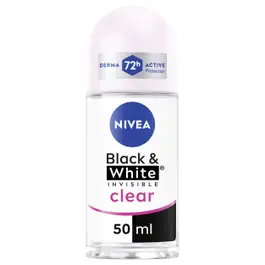 NIVEA Black & White Invisible Antiperspirant Roll-On for Women, 72H Active, 50ml