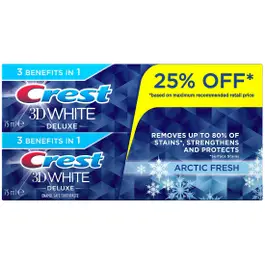 Crest Toothpaste 3D White Deluxe 2 Pcs 25% Off 75 Ml