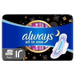 Always All in one Ultra Thin, Night sanitary pads with wings, 12 Count