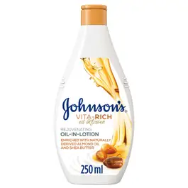 Johnson’s Vita-Rich Rejuvenating Oil in Lotion, With Naturally Derived Almond Oil & Shea Butter, Non-Greasy, 250ml