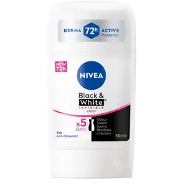 NIVEA Black & White Invisible Antiperspirant Stick for Women, 72H Active, 50ml