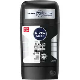 NIVEA MEN Black & White Invisible Antiperspirant Stick Deodorant, 72H, 50ml