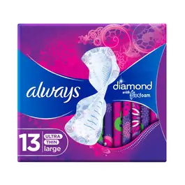 Always Diamond Flexfoam, Large Sanitary Pads With Wings, 13 PC
