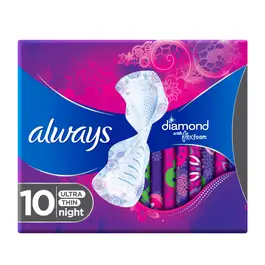 ALWAYS Diamond FlexFoam, Large Night Sanitary Pads with Wings, 10 pcs