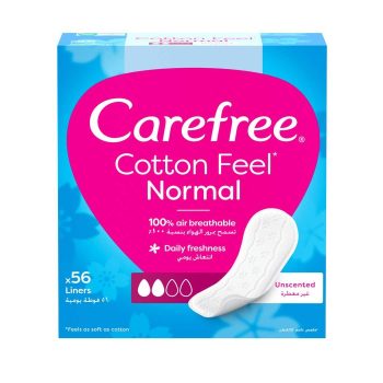 Carefree Cotton Feel Unscented Pantyliners, Normal Size, Dermatologically Tested, Pack of 56