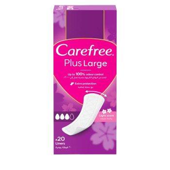 Carefree Daily Panty Liners Plus Large, Light Scent, great Fit Design for Comfortable, Pack of 20