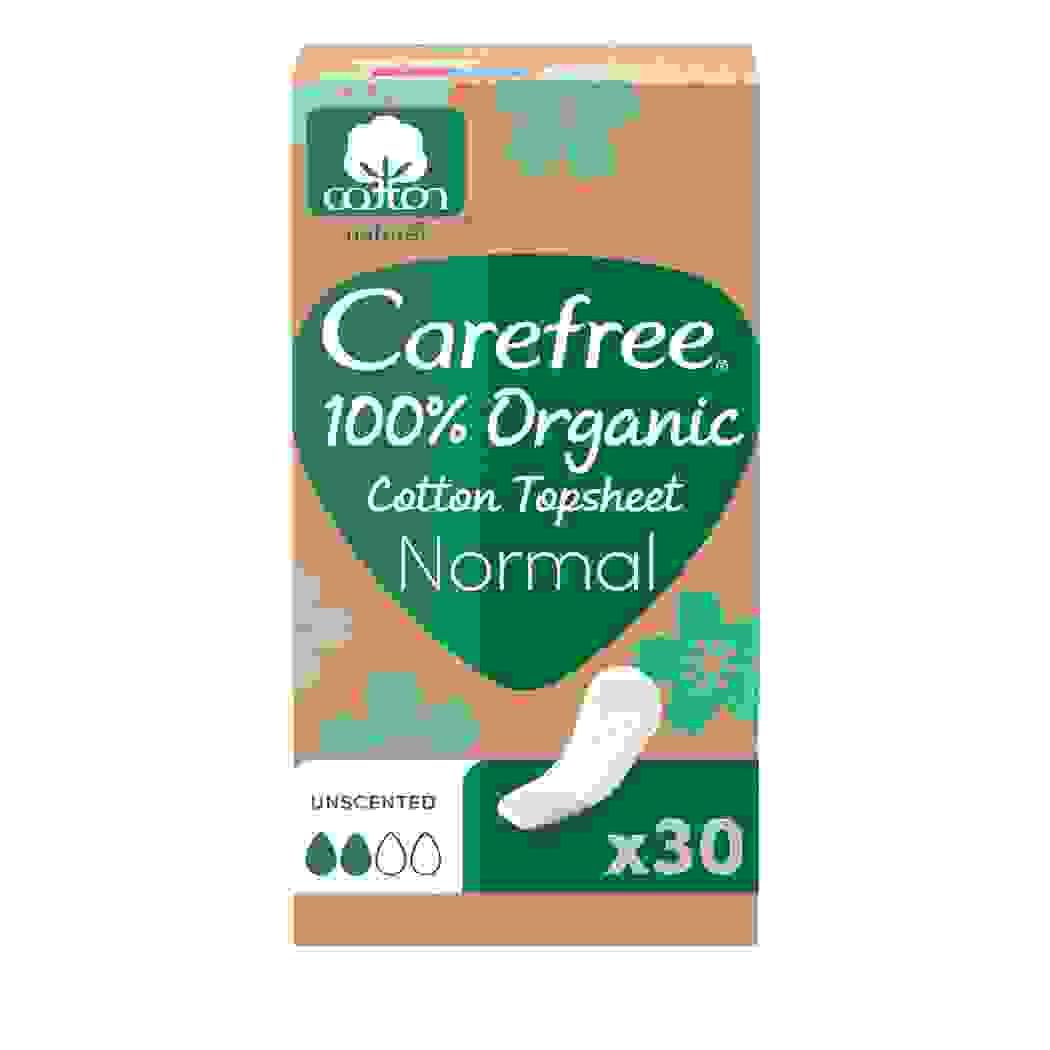Carefree Pantiliners 100% Organic Cotton Top Sheet Normal, Fresh Feel, Size Normal, Pack of 30 Carefree Pantiliners 100% Organic Cotton Top Sheet Normal, Fresh Feel, Size Normal, Pack of 30