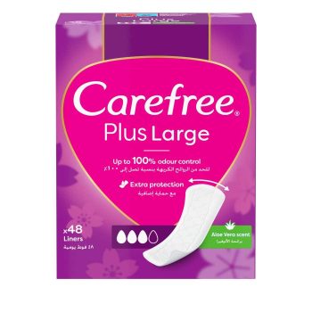 Carefree Panty Liners Plus Large Aloe 48pcs, great Fit Design Adapts with Your Body Movement