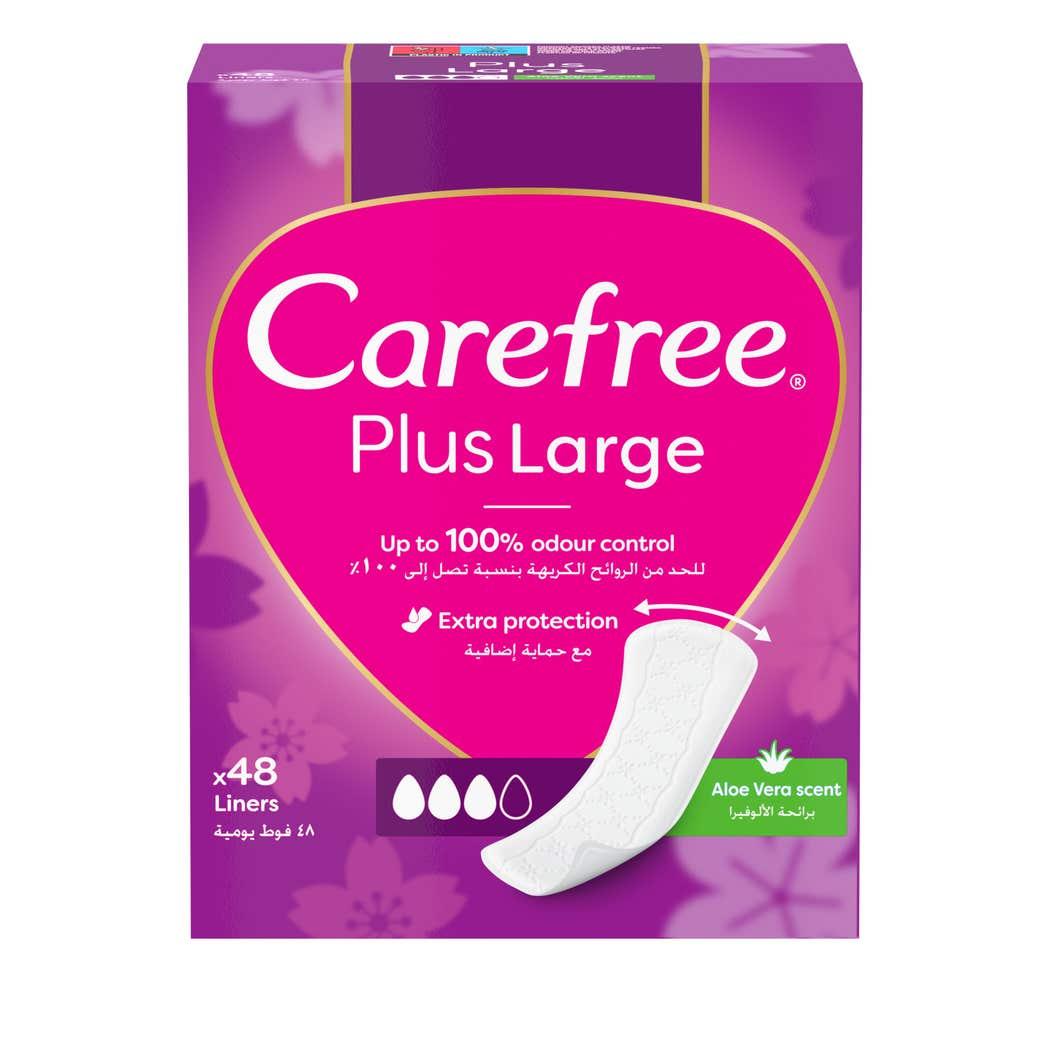 Carefree Panty Liners Plus Large Aloe 48pcs, great Fit Design Adapts with Your Body Movement Carefree Panty Liners Plus Large Aloe 48pcs, great Fit Design Adapts with Your Body Movement