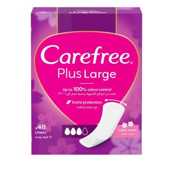 Carefree Unscented Pantyliners, Plus Large Size, up to 100% Odor Control, Pack of 48
