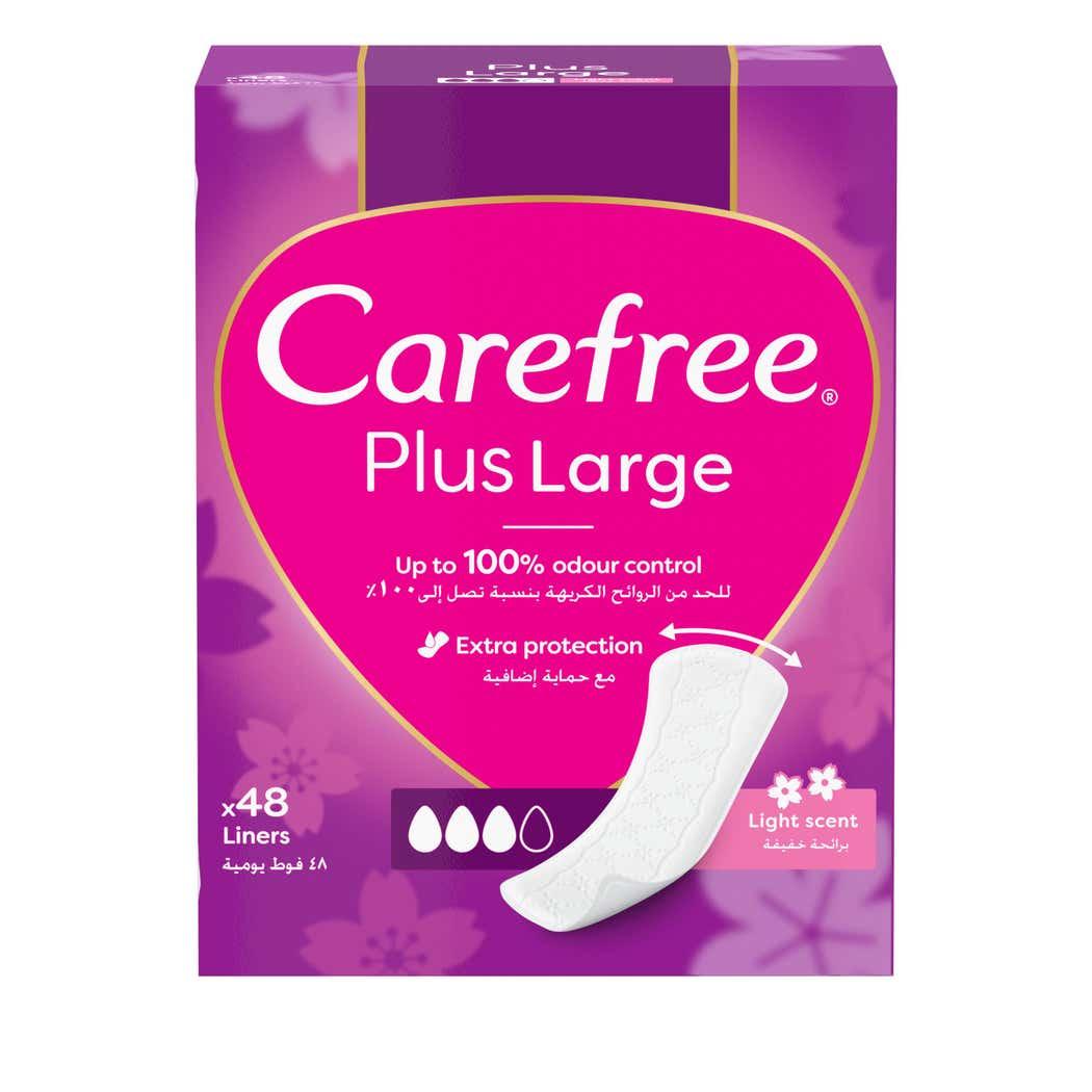 Carefree Unscented Pantyliners, Plus Large Size, up to 100% Odor Control, Pack of 48 Carefree Unscented Pantyliners, Plus Large Size, up to 100% Odor Control, Pack of 48