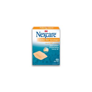 Nexcare™ Active 360 Bandages, Flexible, Waterproof material, Non-stick Cushion Pad, 23 mm x 28 mm, 60 pieces