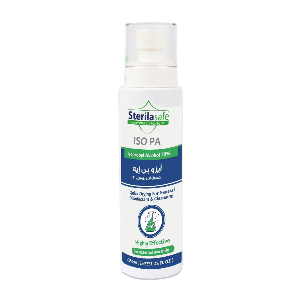 Sterilasafe ISO PA - Disinfectant-Isopropyl alcohol 70%- Multipurpose Antibacterial -250 ML Sterilasafe ISO PA - Disinfectant-Isopropyl alcohol 70%- Multipurpose Antibacterial -250 ML